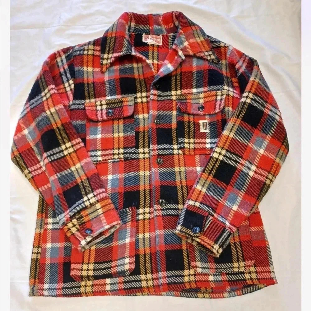 Regent Vintage Plaid Unisex Wool  Blend Plaid Coat Shacket Size Medium/Large